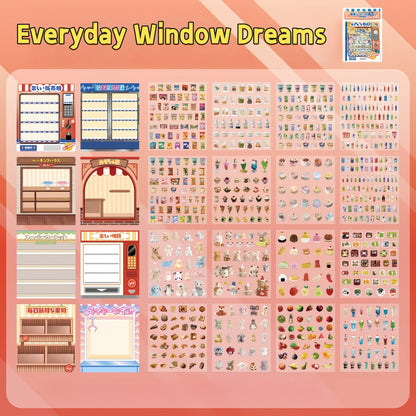 Kawaii Window Scenes 3D Sticker Material Book – Festive Window Joy（8 Scenes）| Everyday Window Dreams（8 Scenes）