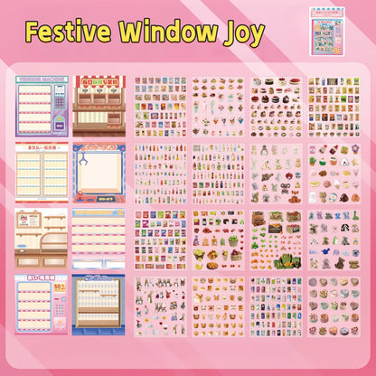 Kawaii Window Scenes 3D Sticker Material Book – Festive Window Joy（8 Scenes）| Everyday Window Dreams（8 Scenes）