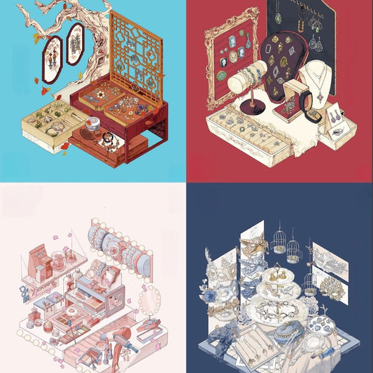 Oriental Vanity 3D Sticker | 4 Cute Scenes