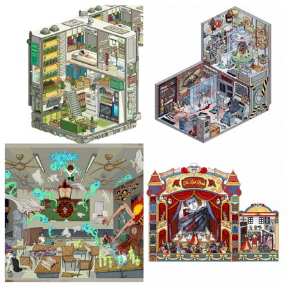 Horror Adventure 3D Sticker | 4 Cute Miniature Scenes