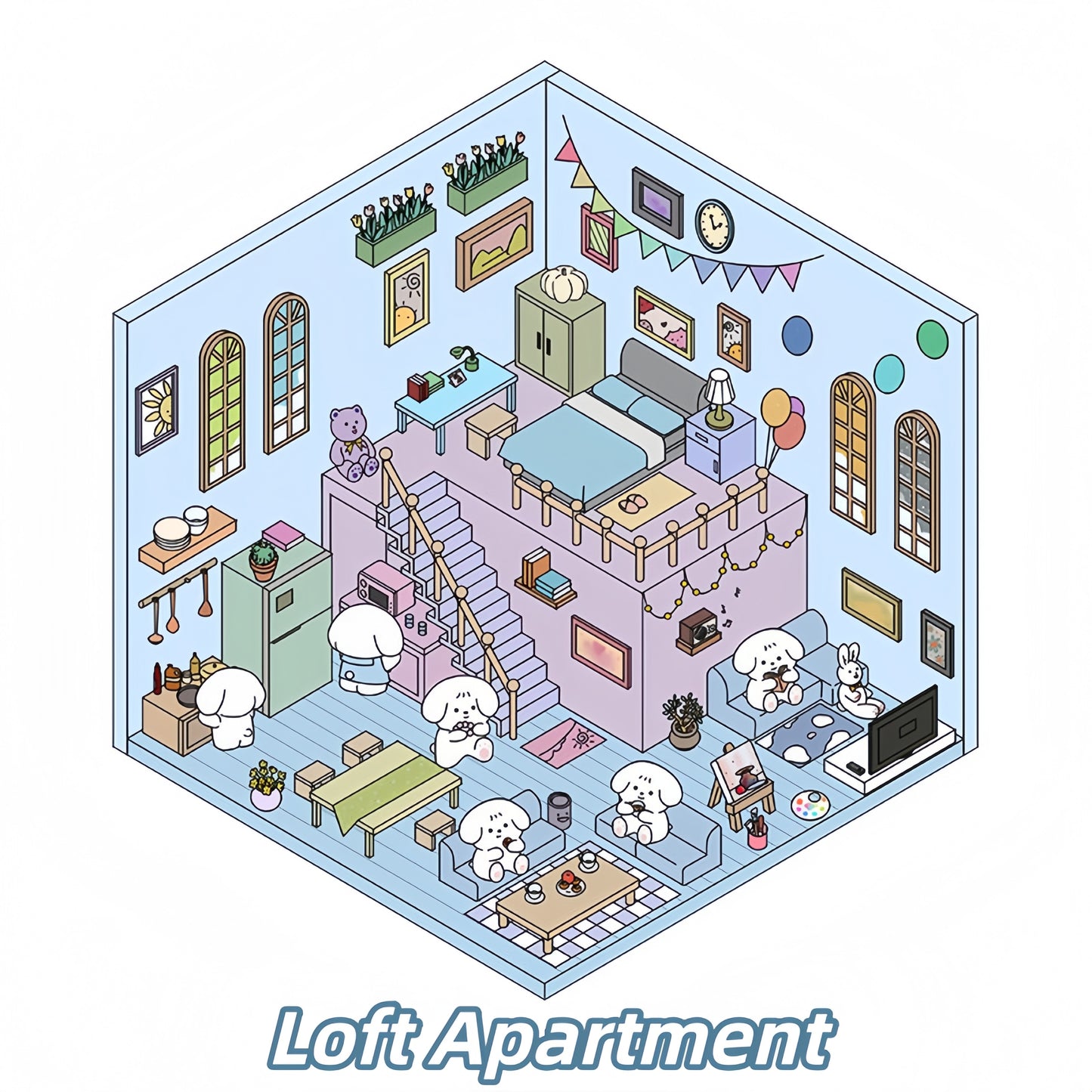 Tiny Animal's Shop 3D Sticker | 4 Cute Miniature Scenes
