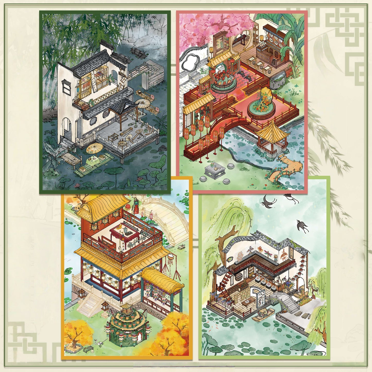 Intangible Cultural Heritage 3D Sticker | 4 Cute Miniature Scenes