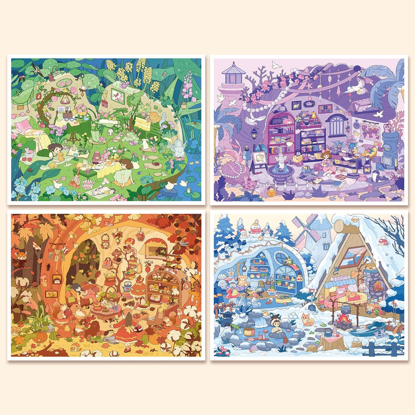 Four Season House 3D Sticker | 4 Cute Miniature Scenes
