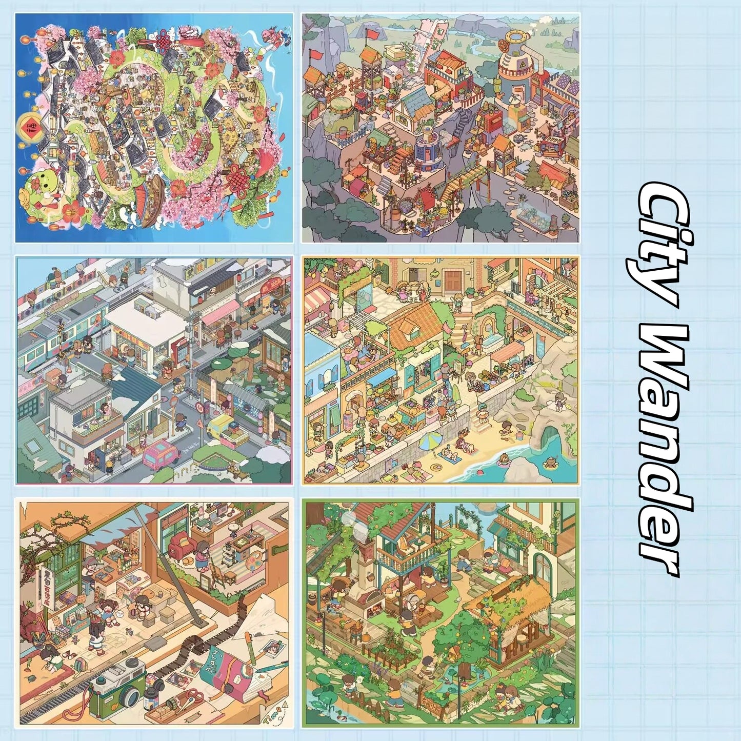 City Wander 3D Sticker | 6 Cute Miniature Scenes