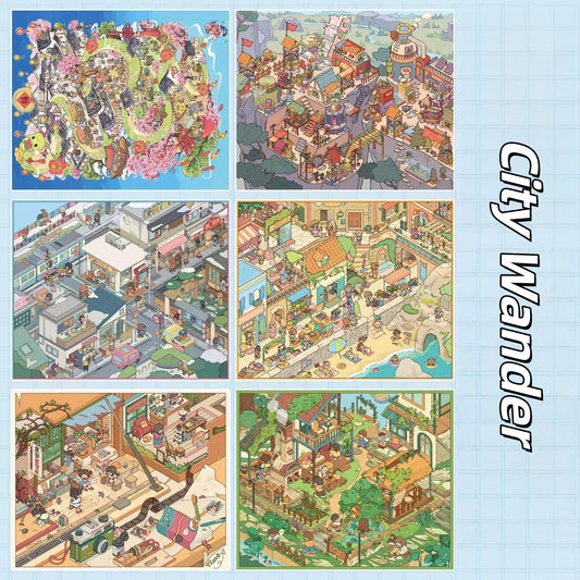 City Wander 3D Sticker | 6 Cute Miniature Scenes