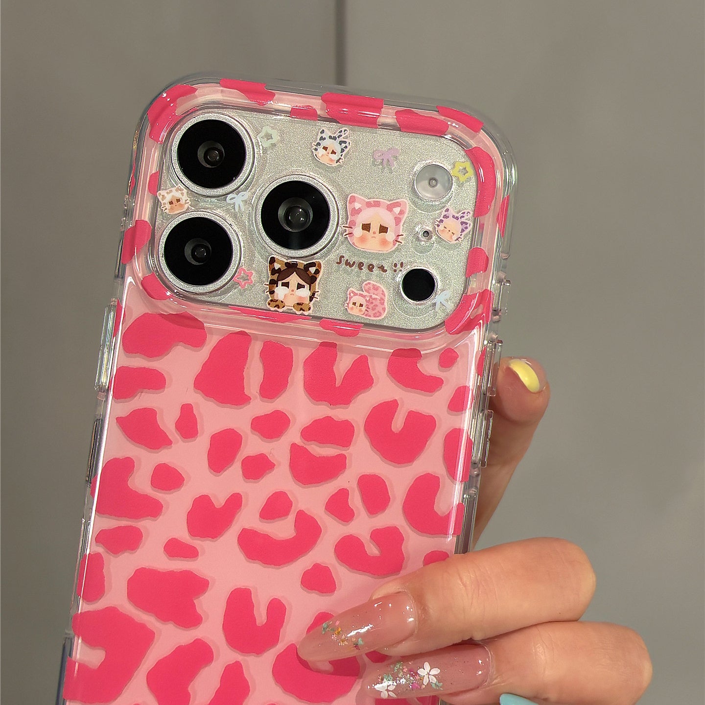 Pink Leopard-patterned Acrylic Phone Case