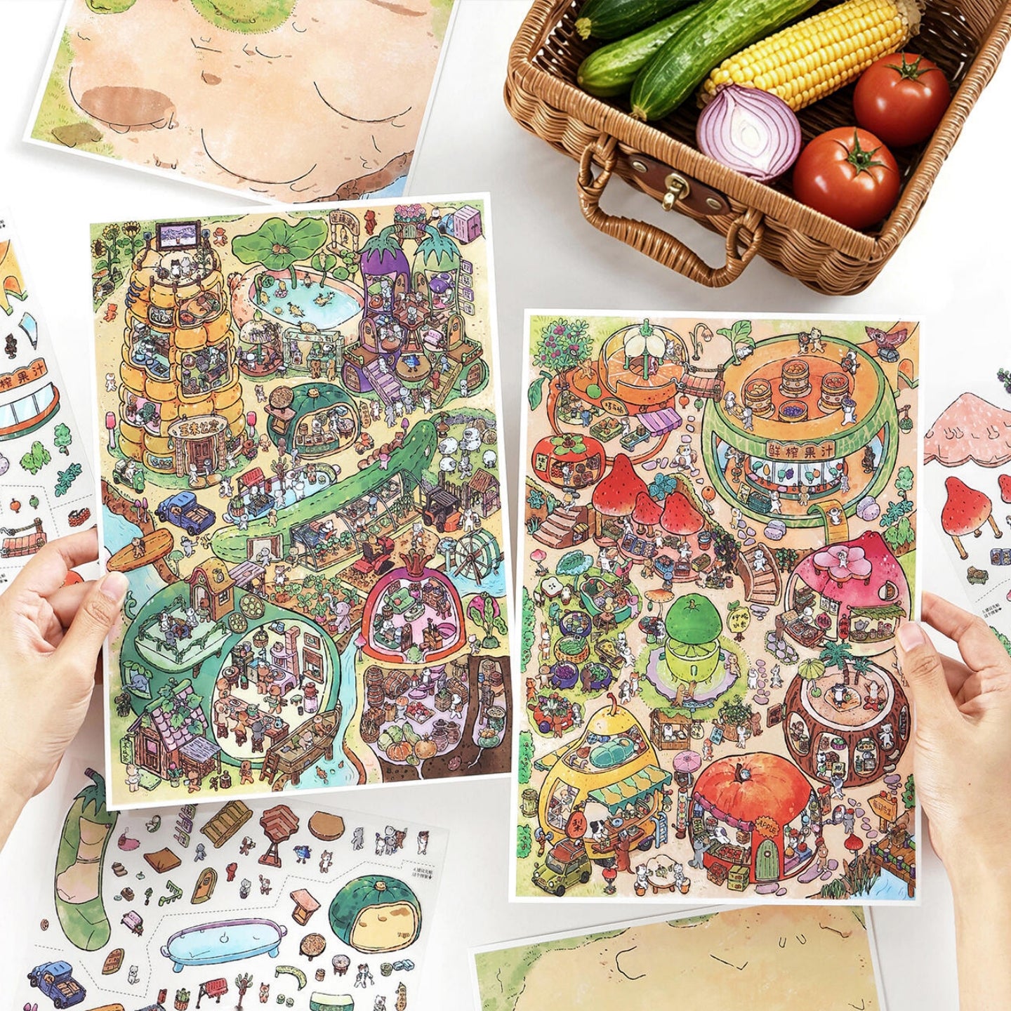 Rustic Villages 3D Sticker | 2 Cute Miniature Scenes