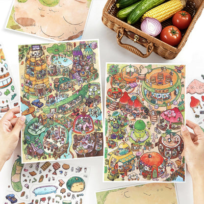 Rustic Villages 3D Sticker | 2 Cute Miniature Scenes