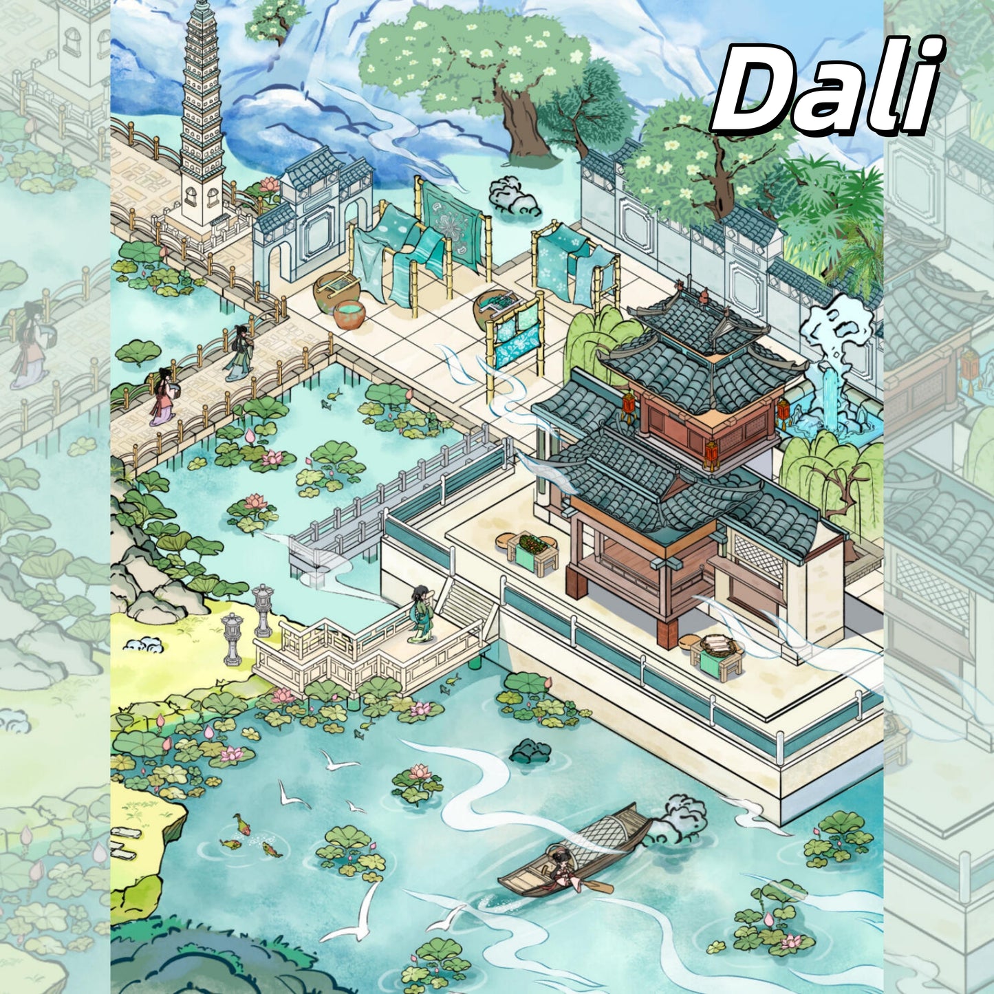 Chinese City 3D Sticker | 4 Cute Miniature Scenes