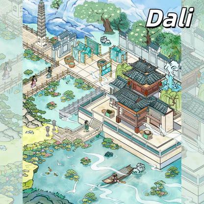 Chinese City 3D Sticker | 4 Cute Miniature Scenes