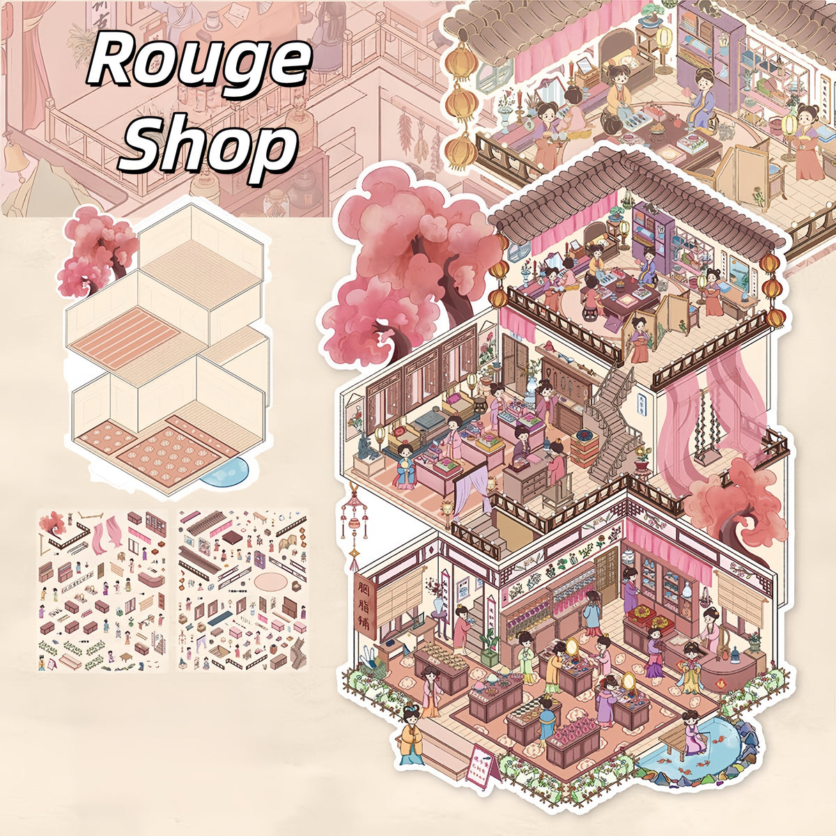 Old Shops 3D Sticker | 4 Cute Miniature Scenes