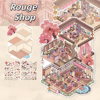Old Shops 3D Sticker | 4 Cute Miniature Scenes