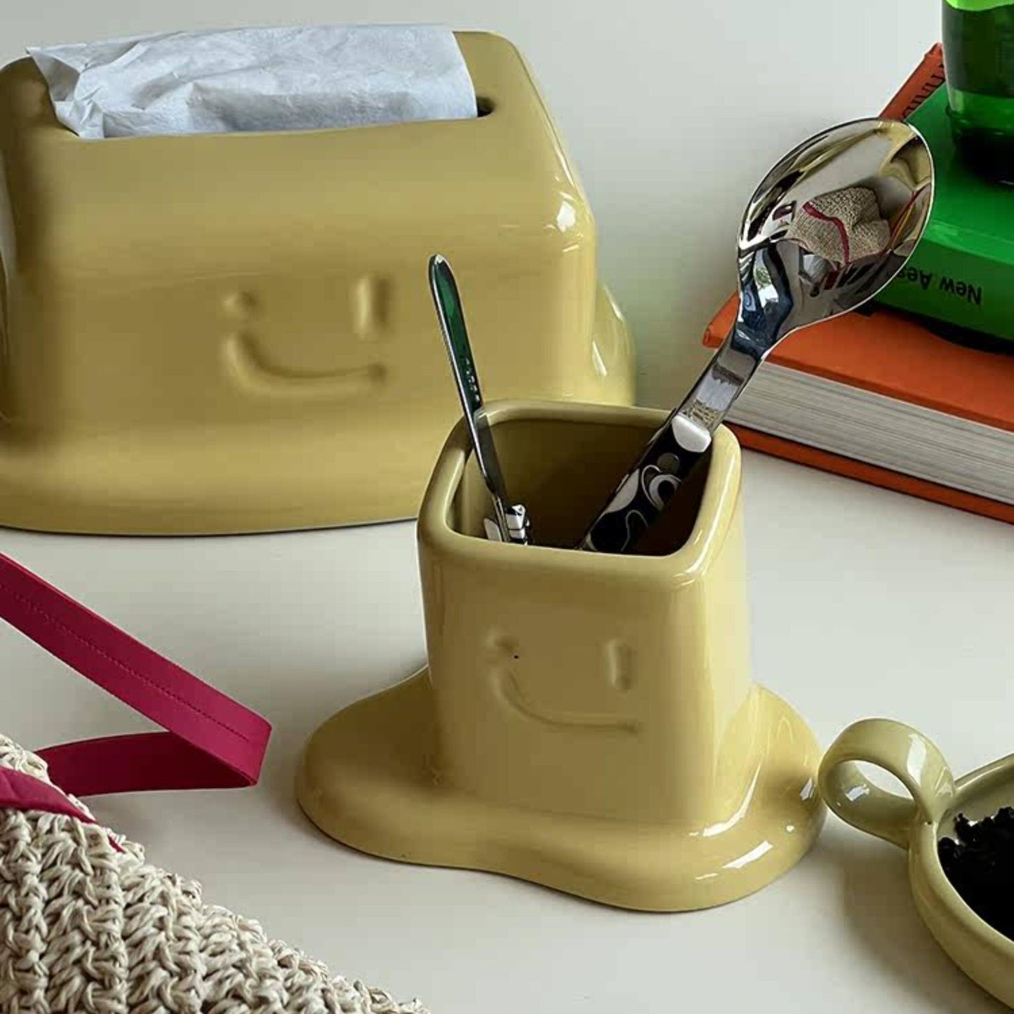 Melted Butter-Shaped Ceramic Pen Holder Desk Organizer