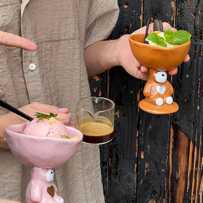Cute Bear Heart-Shaped Ceramic Ice Cream Cup