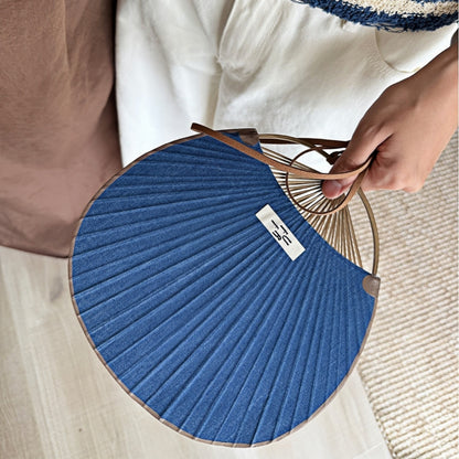 Bamboo Frame Denim Fan with Hanging Rope