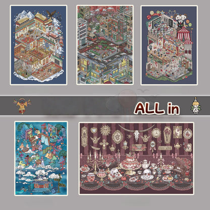 Horror Architecture 3D Sticker | 5 Cute Miniature Scenes