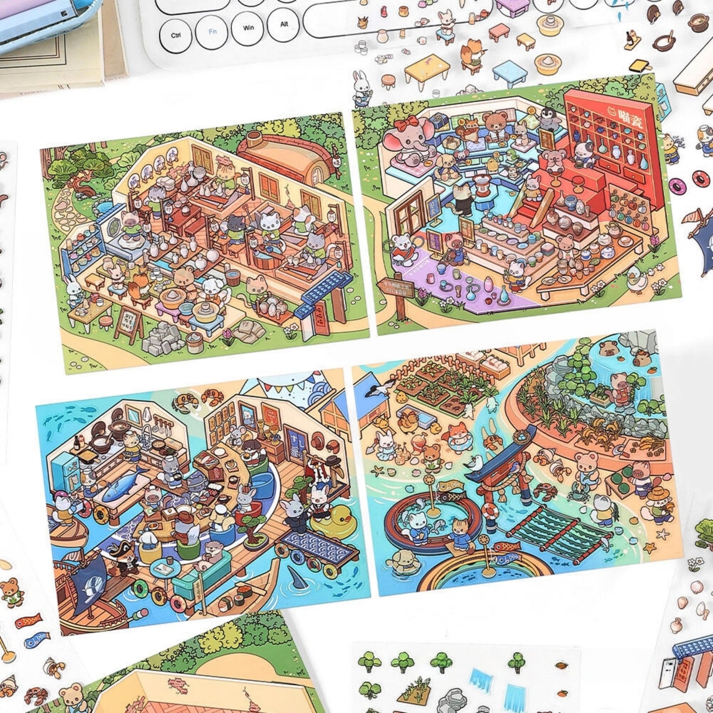 Simulation Management 3D Sticker | 4 Cute Miniature Scenes