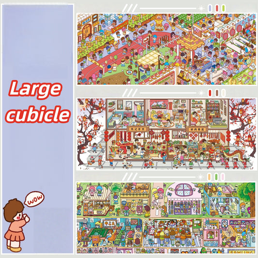 Large Cubicle 3D Sticker | 3 Cute Miniature Scenes