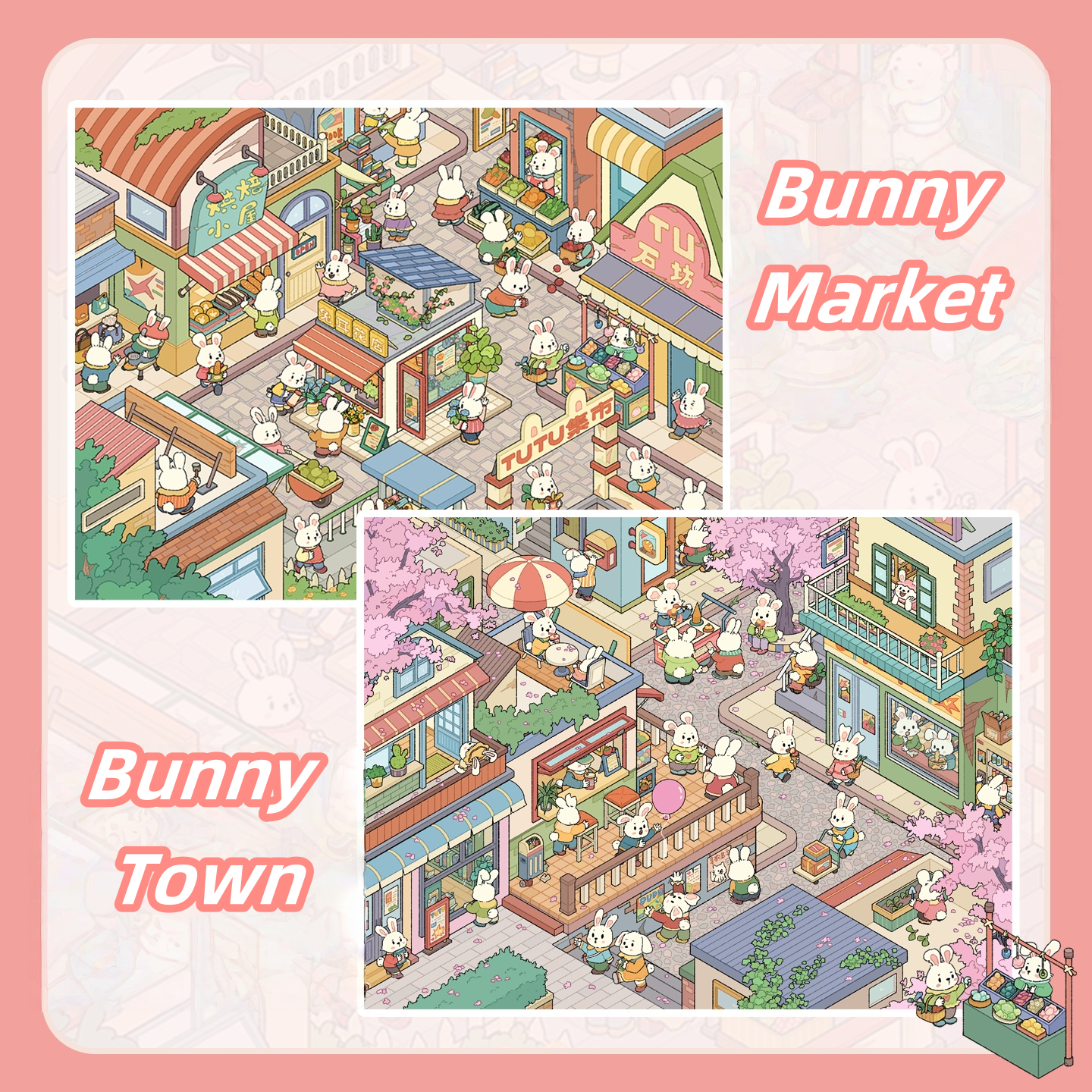 Bunny’s Village 3D Sticker | 2 Cute Miniature Scenes