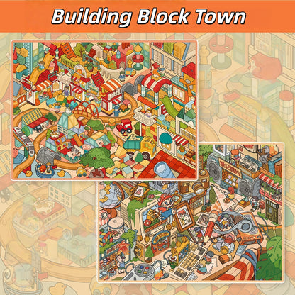Building Block Town 3D Sticker | 2 Cute Miniature Scenes