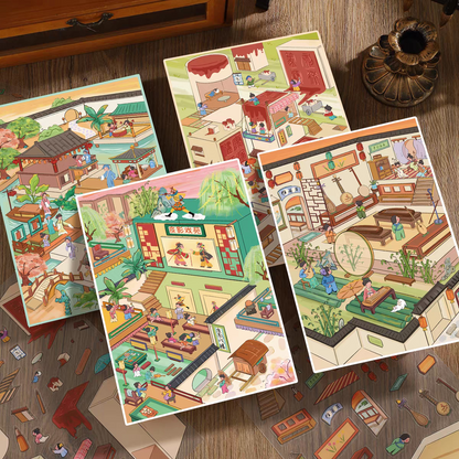 Four Arts 3D Sticker | 4 Cute Miniature Scenes