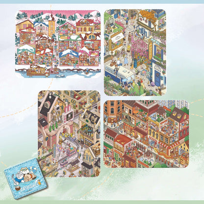 Four Towns 3D Sticker | 4 Cute Miniature Scenes