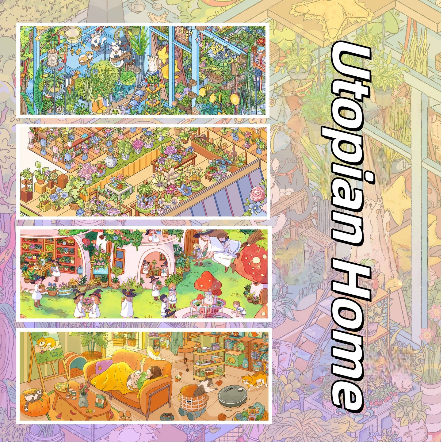 Utopian Home 3D Sticker | 4 Cute Miniature Scenes