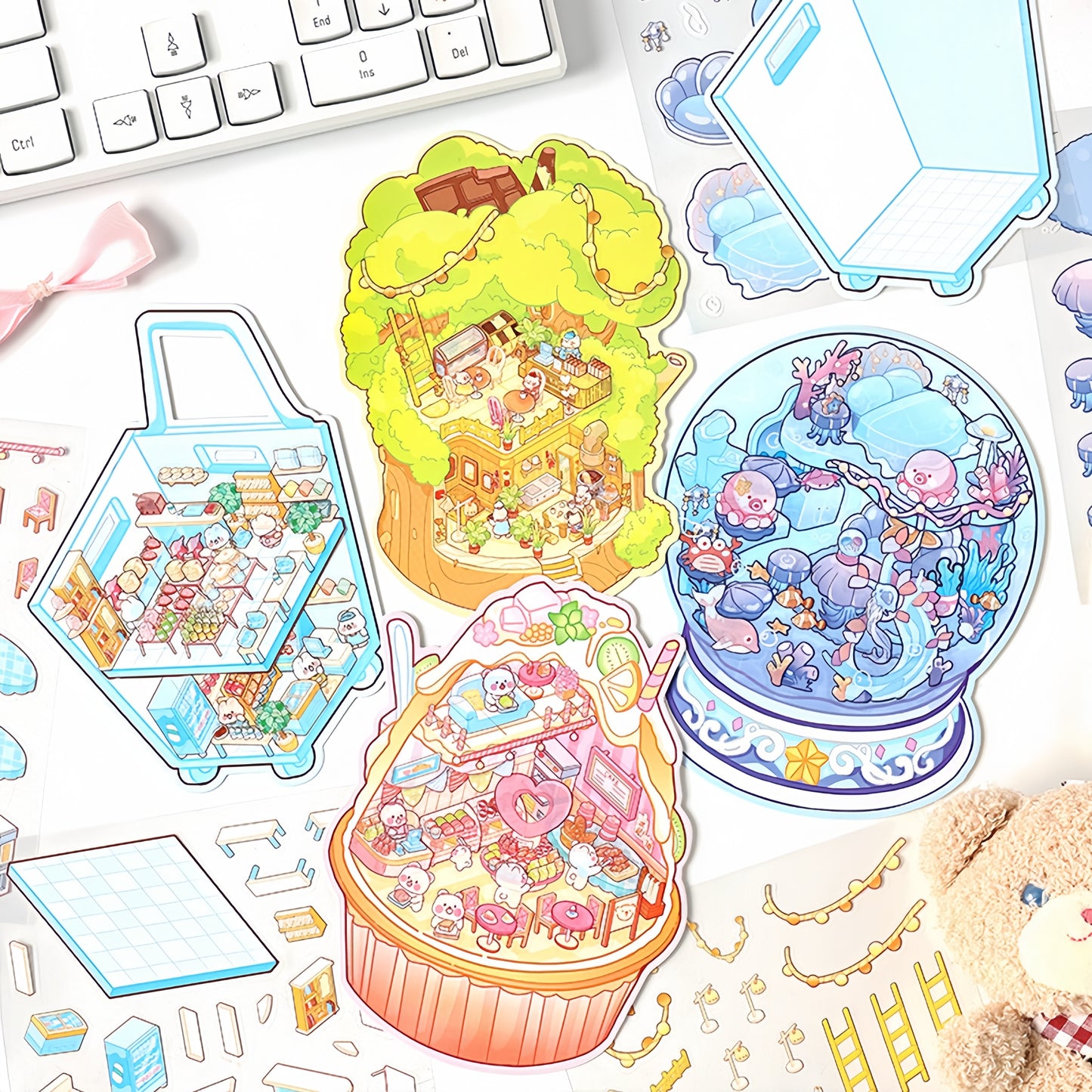 Paw's Shop 3D Sticker | 4 Cute Miniature Scenes