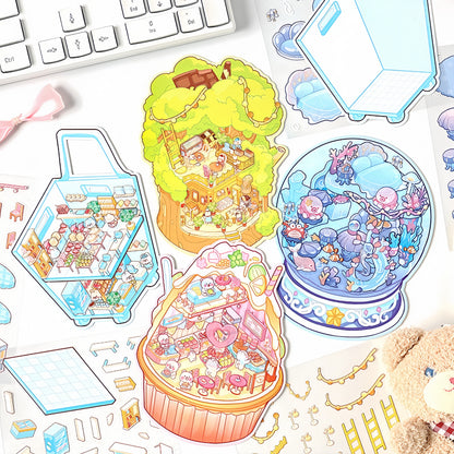 Paw's Shop 3D Sticker | 4 Cute Miniature Scenes