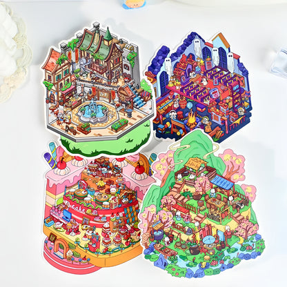 Gaming Series 3D Sticker | 4 Cute Miniature Scenes