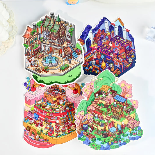Gaming Series 3D Sticker | 4 Cute Miniature Scenes