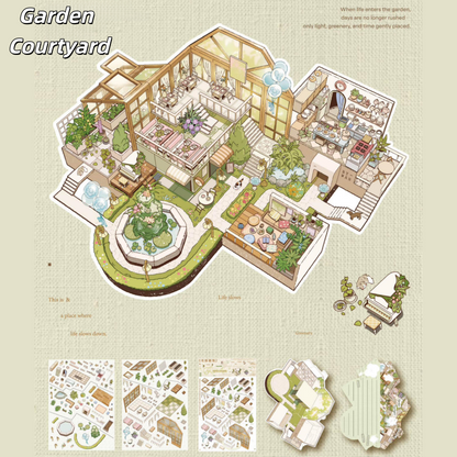 Private Residence 3D Sticker | 5 Cute Miniature Scenes