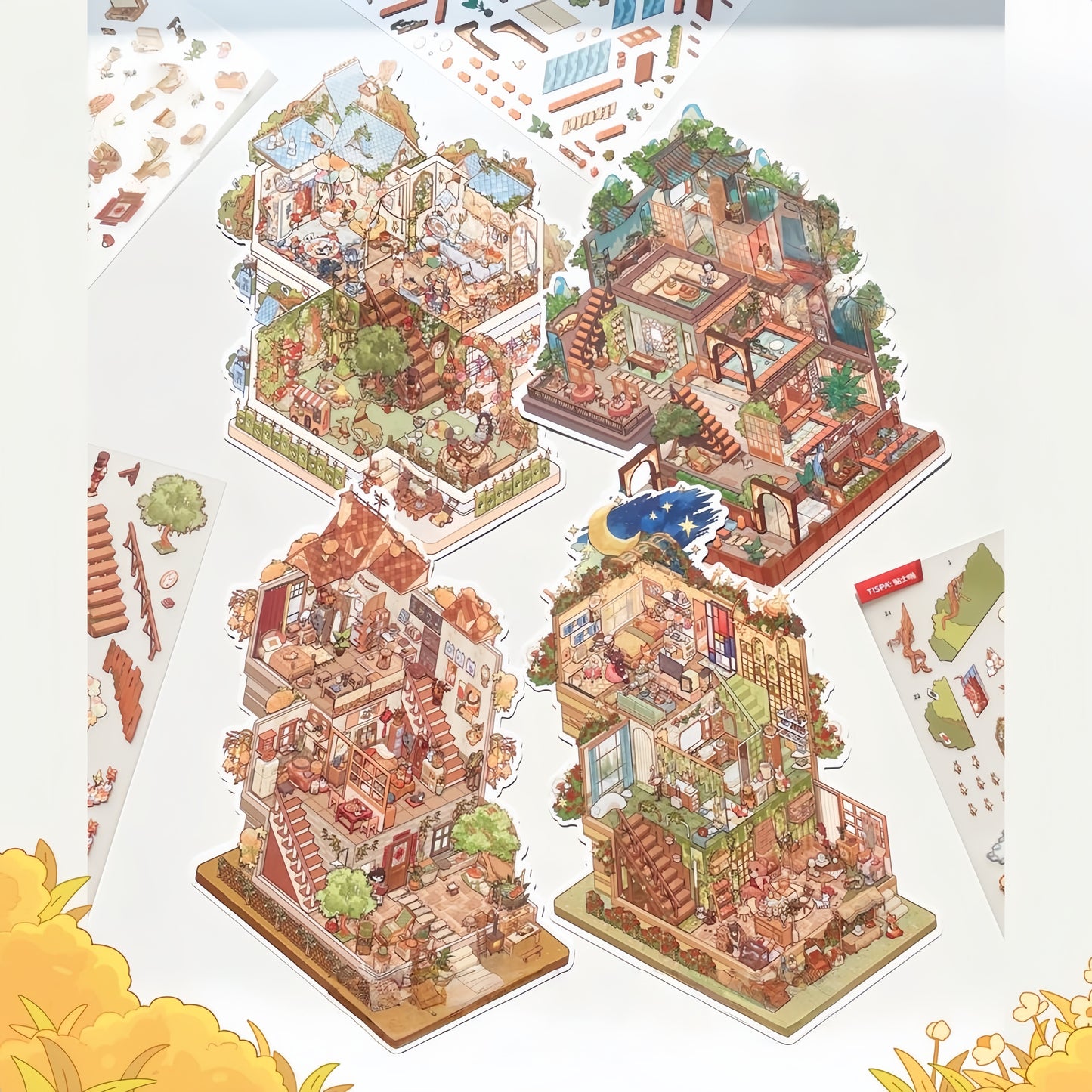 Dream House 3D Sticker | 4 Cute Miniature Scenes