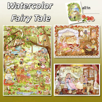 Watercolor Fairy Tale 3D Sticker | 4 Cute Miniature Scenes