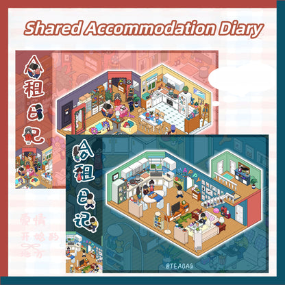 Shared Accommodation Diary 3D Sticker | 2 Cute Miniature Scenes