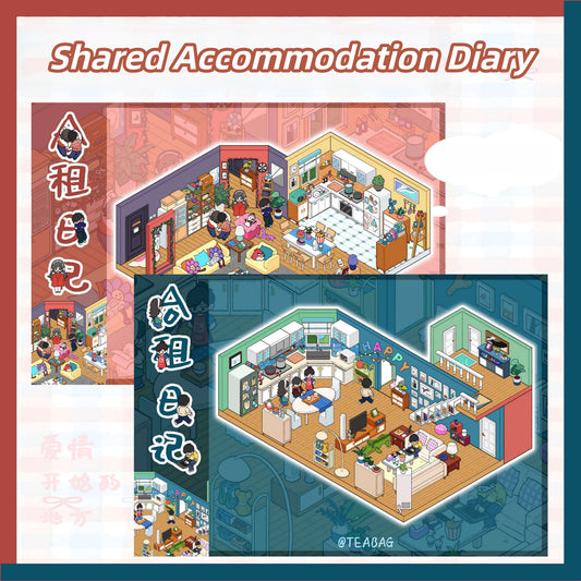 Shared Accommodation Diary 3D Sticker | 2 Cute Miniature Scenes