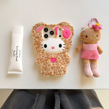 Leopard Print Cat Fluffy Phone Case