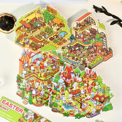 Bunny's Easter Daily 3D Sticker | 4 Cute Miniature Scenes