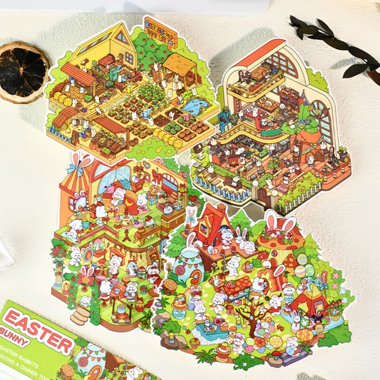 Bunny's Easter Daily 3D Sticker | 4 Cute Miniature Scenes