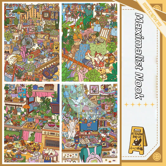 Maximalist Nook 3D Sticker | 4 Cute Miniature Scenes