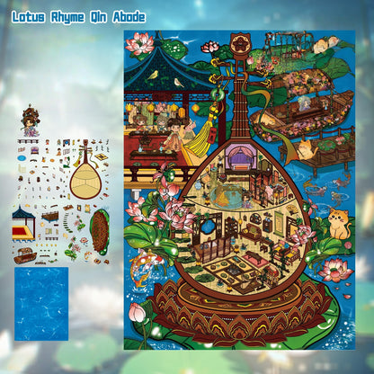 Lotus Rhyme Qin Abode 3D Sticker