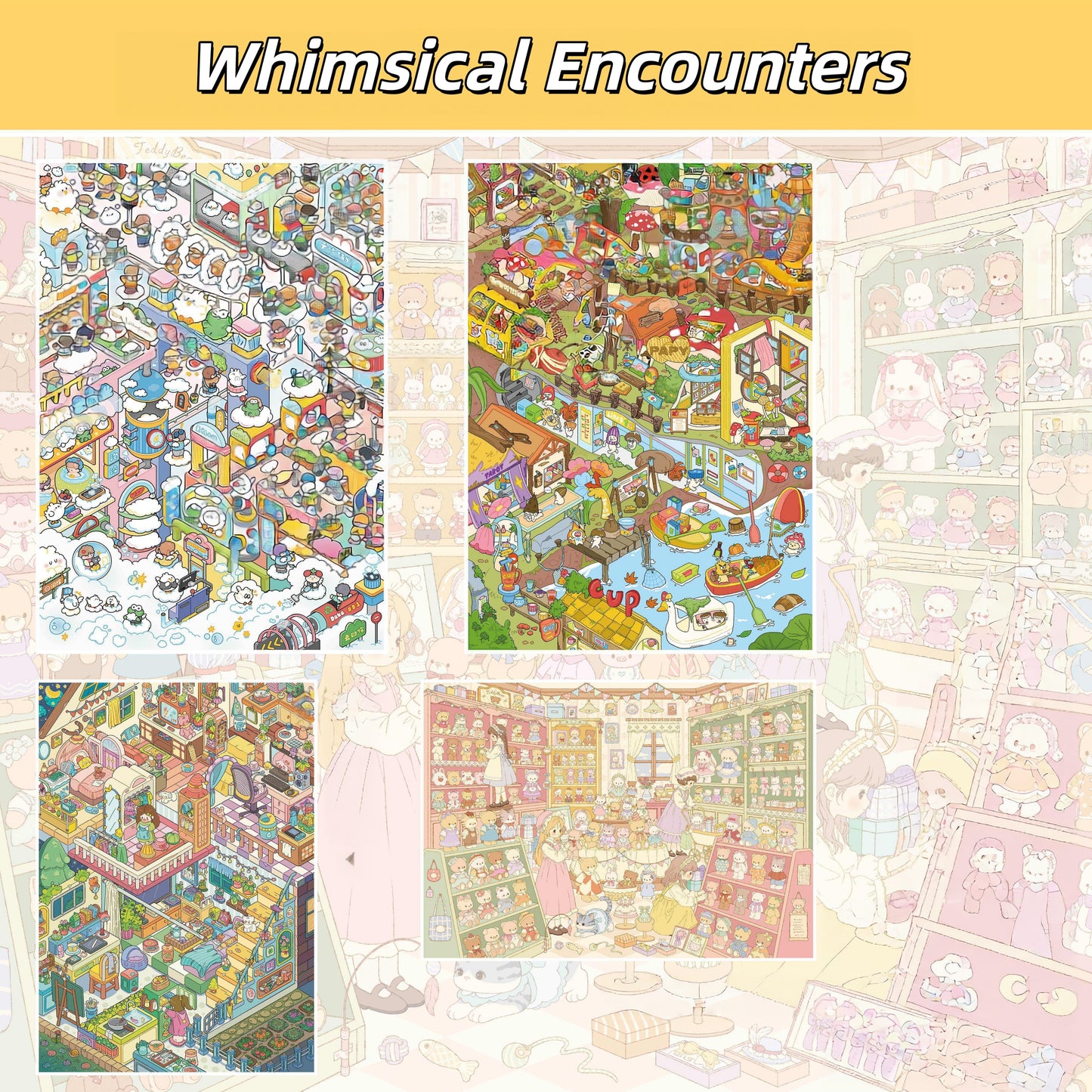 Whimsical Encounters 3D Sticker | 4 Cute Miniature Scenes