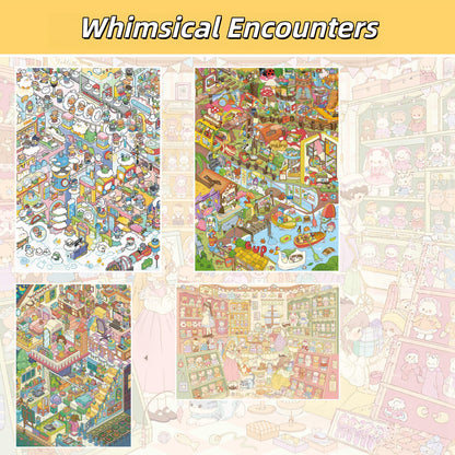 Whimsical Encounters 3D Sticker | 4 Cute Miniature Scenes