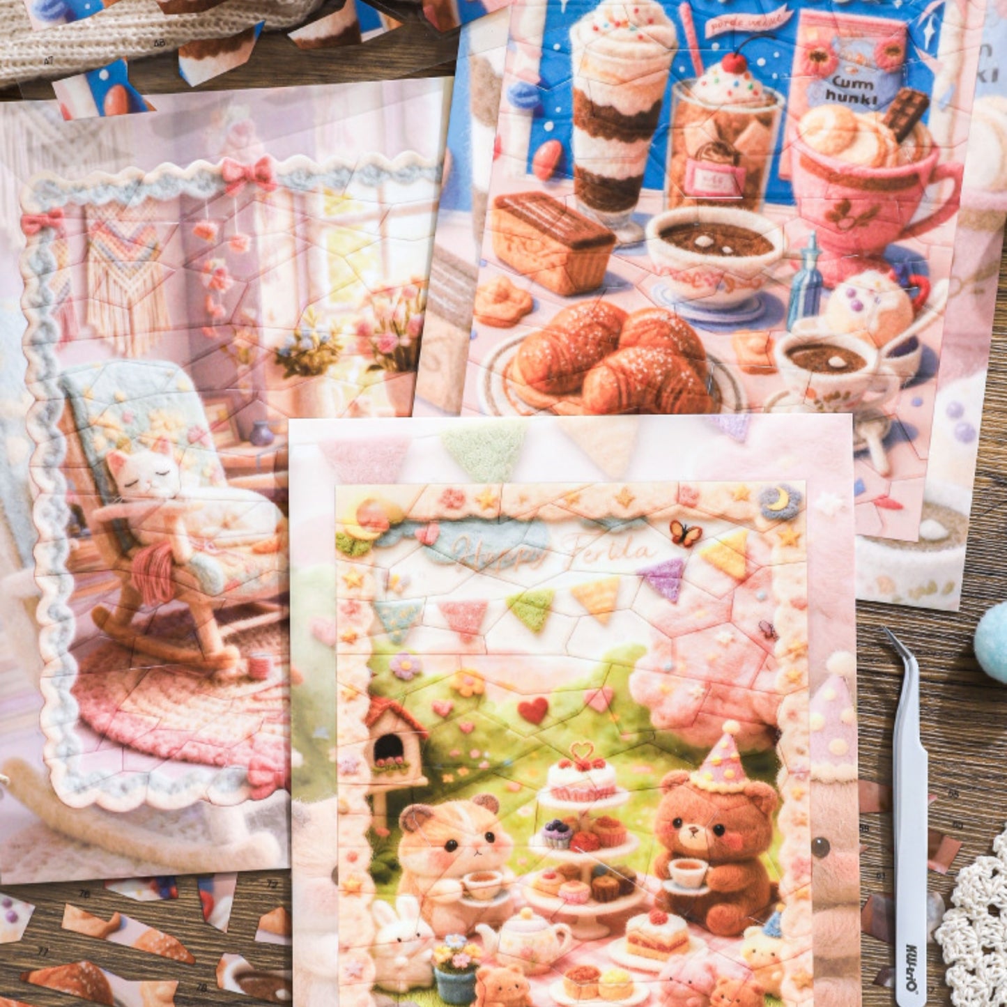 Fuzzy Bazaar Puzzle 3D Sticker | 3 Cute Miniature Scenes