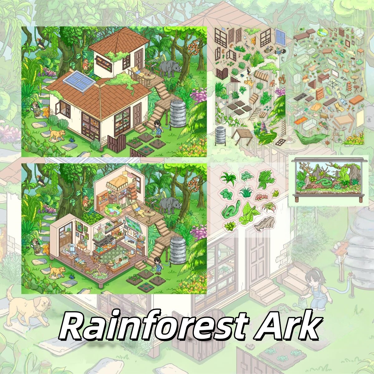 Rainforest Ark 3D Sticker | 2 Cute Miniature Scenes