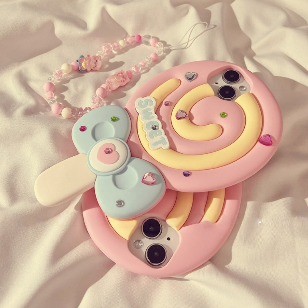 Colorful Diamond Bow Lollipop Silicone Phone Case