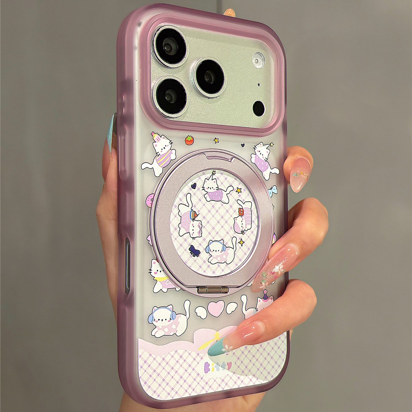 Purple Heart Cat Stand Acrylic Phone Case