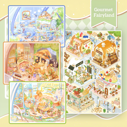 Gourmet Fairyland 3D Sticker | 4 Cute Miniature Scenes