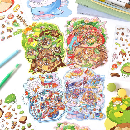 Rainbow Planet 3D Sticker | 4 Cute Miniature Scenes