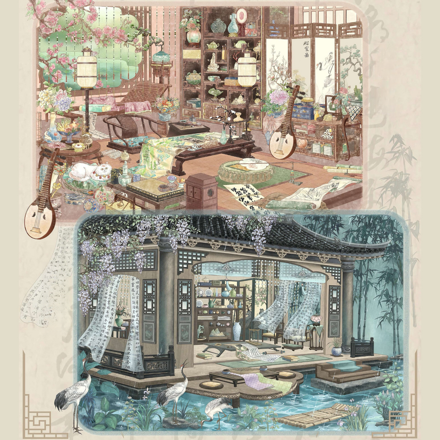 Elegant Retreat 3D Sticker | 2 Cute Miniature Scenes